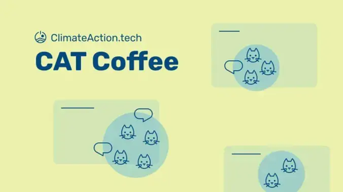CAT Coffee graphic with three groups of cats talking to each other