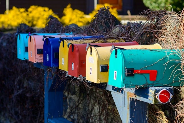 A row of colourful mailboxes